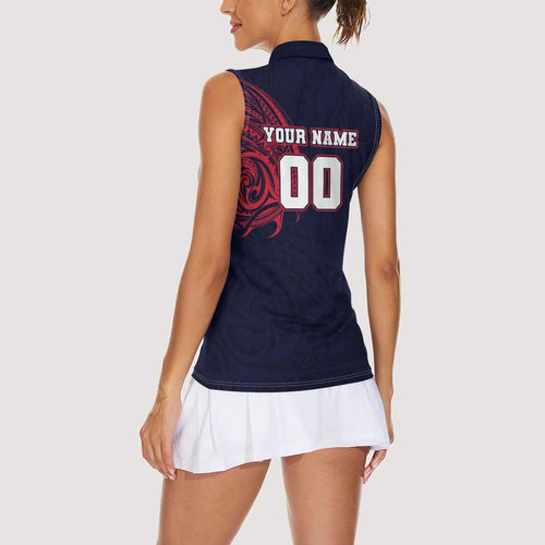 Personalized Melbourne Demons Polynesian Women Sleeveless Polo Shirt Tribal Chest and Sleeve Tattoo Heritage Warrior