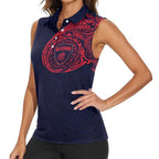 Personalized Melbourne Demons Polynesian Women Sleeveless Polo Shirt Tribal Chest and Sleeve Tattoo Heritage Warrior