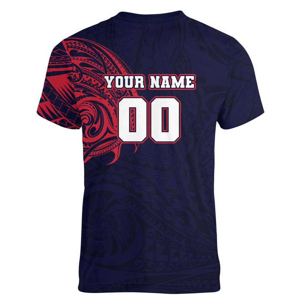 Personalized Melbourne Demons Polynesian Women V-Neck T-Shirt Tribal Chest and Sleeve Tattoo Heritage Warrior
