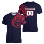 Personalized Melbourne Demons Polynesian Women V-Neck T-Shirt Tribal Chest and Sleeve Tattoo Heritage Warrior