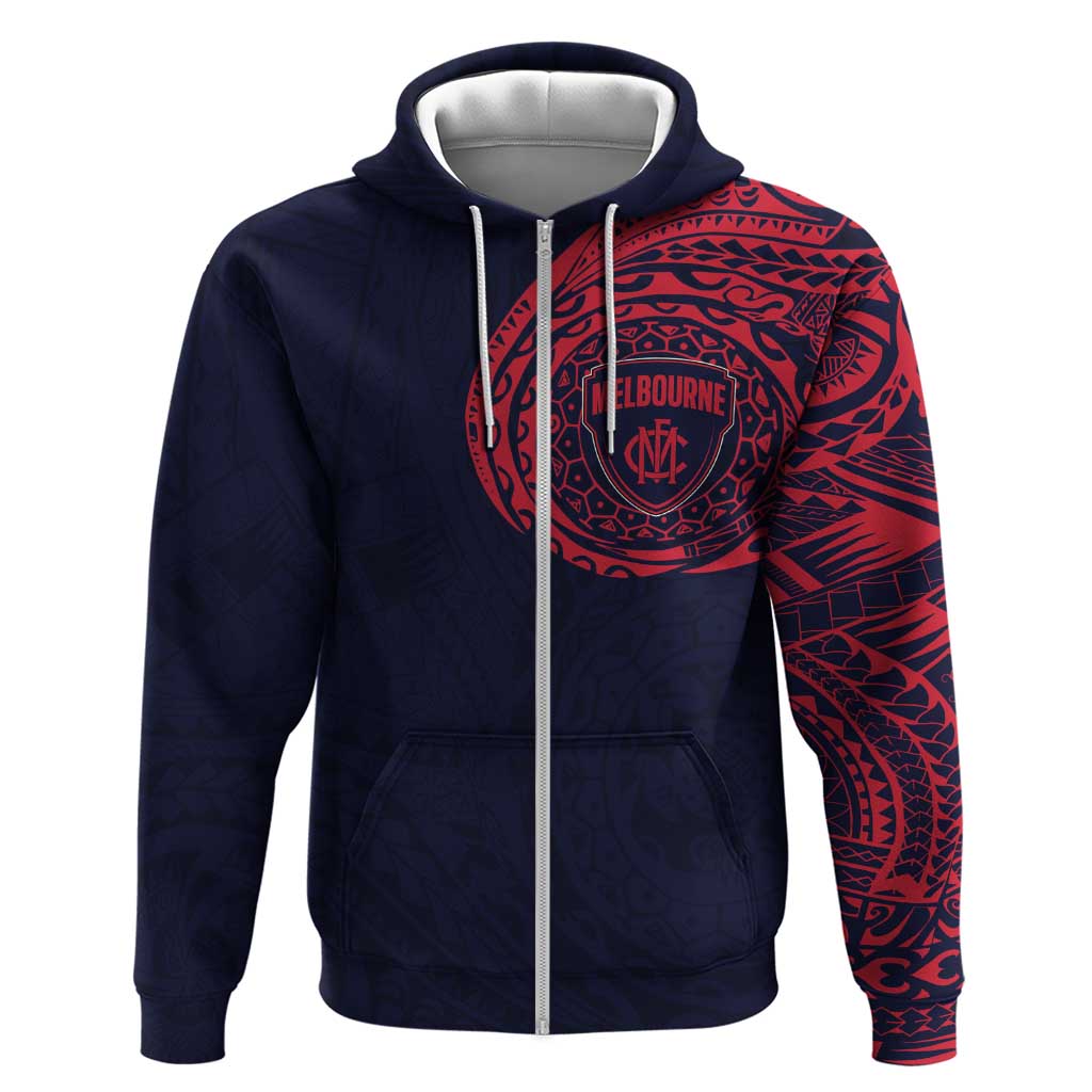 Personalized Melbourne Demons Polynesian Zip Hoodie Tribal Chest and Sleeve Tattoo Heritage Warrior
