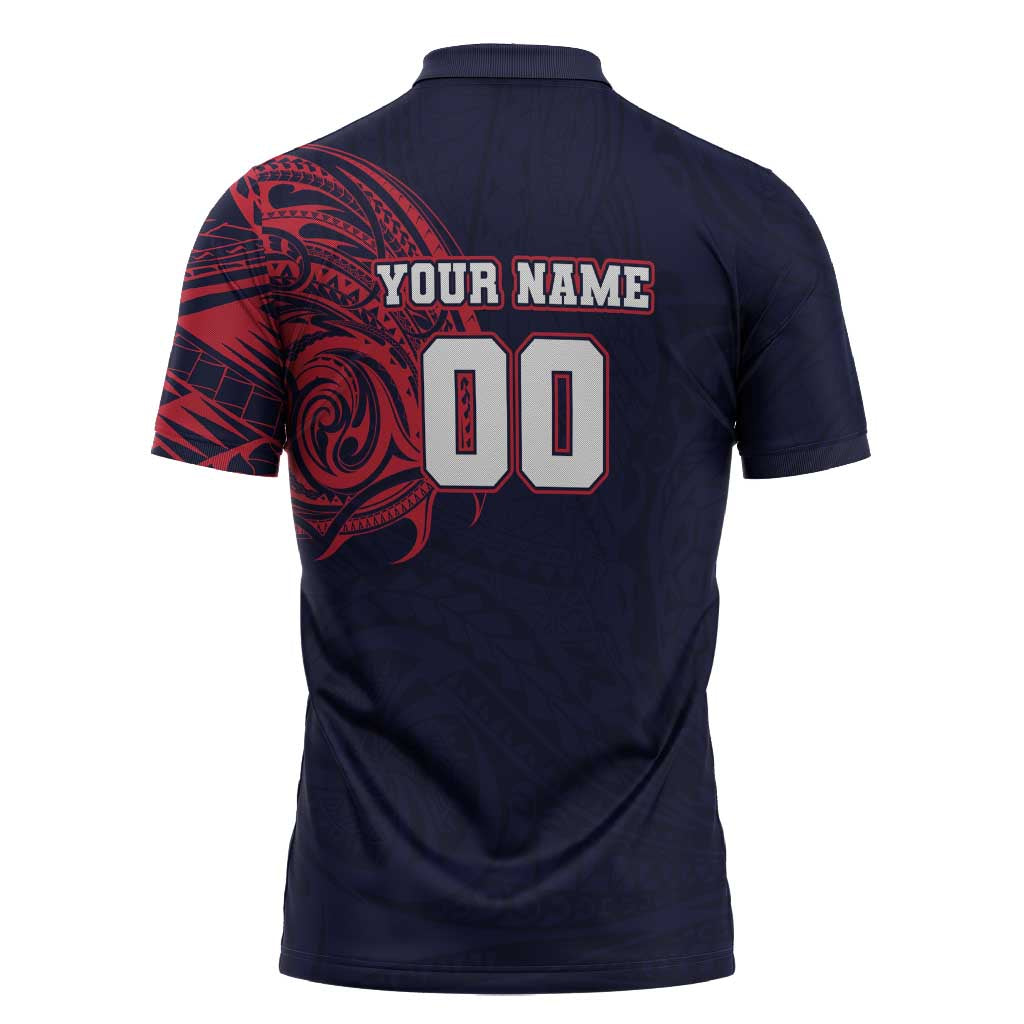 Personalized Melbourne Demons Polynesian Zipper Polo Shirt Tribal Chest and Sleeve Tattoo Heritage Warrior