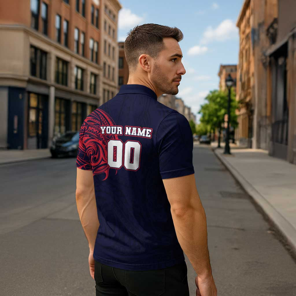 Personalized Melbourne Demons Polynesian Zipper Polo Shirt Tribal Chest and Sleeve Tattoo Heritage Warrior