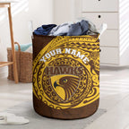 Personalized Hawthorn Hawks Polynesian Laundry Basket Tribal Chest and Sleeve Tattoo Heritage Warrior