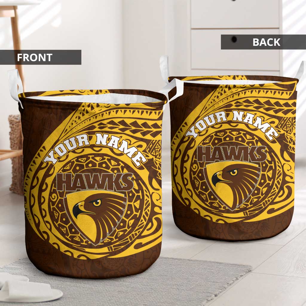 Personalized Hawthorn Hawks Polynesian Laundry Basket Tribal Chest and Sleeve Tattoo Heritage Warrior