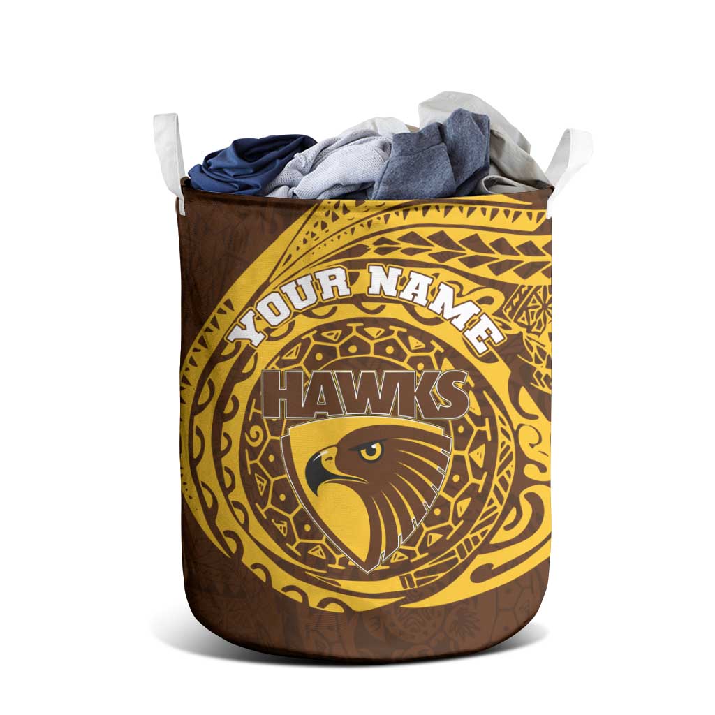 Personalized Hawthorn Hawks Polynesian Laundry Basket Tribal Chest and Sleeve Tattoo Heritage Warrior