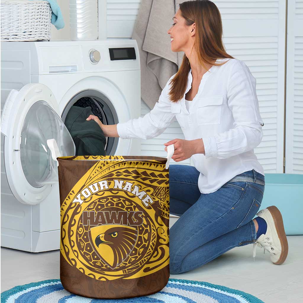 Personalized Hawthorn Hawks Polynesian Laundry Basket Tribal Chest and Sleeve Tattoo Heritage Warrior