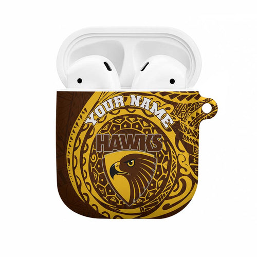 Personalized Hawthorn Hawks Polynesian AirPods Case Tribal Chest and Sleeve Tattoo Heritage Warrior