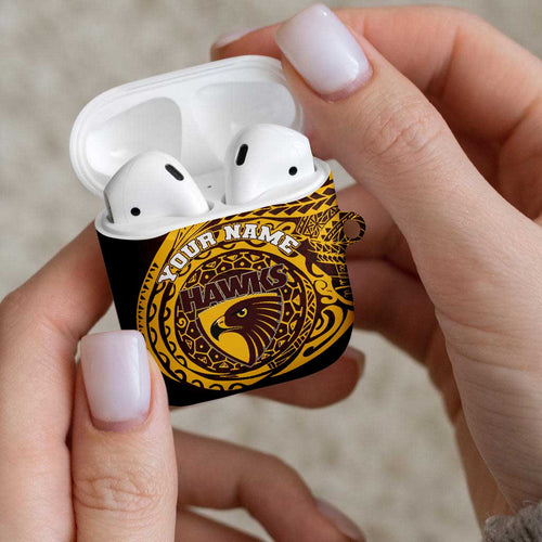 Personalized Hawthorn Hawks Polynesian AirPods Case Tribal Chest and Sleeve Tattoo Heritage Warrior