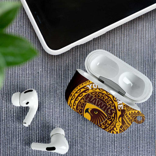 Personalized Hawthorn Hawks Polynesian AirPods Case Tribal Chest and Sleeve Tattoo Heritage Warrior