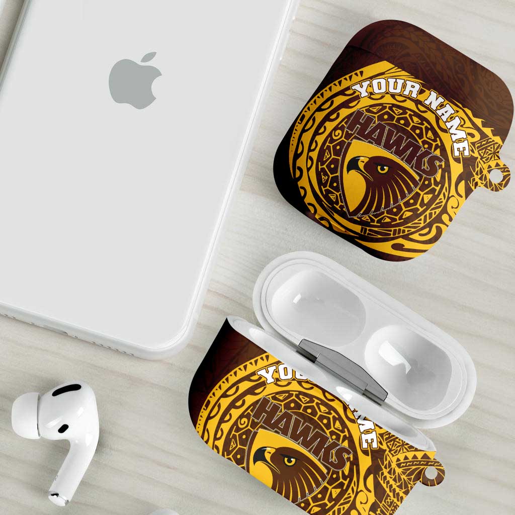 Personalized Hawthorn Hawks Polynesian AirPods Case Tribal Chest and Sleeve Tattoo Heritage Warrior