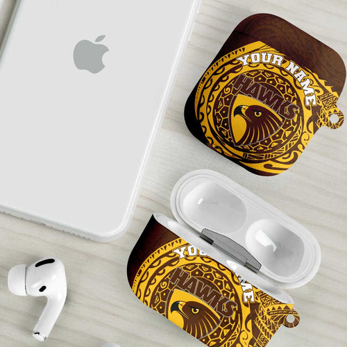 Personalized Hawthorn Hawks Polynesian AirPods Case Tribal Chest and Sleeve Tattoo Heritage Warrior