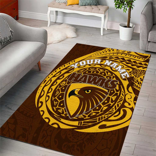 Personalized Hawthorn Hawks Polynesian Area Rug Tribal Chest and Sleeve Tattoo Heritage Warrior