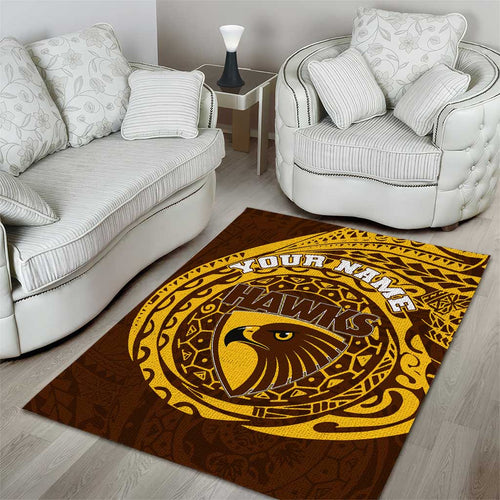 Personalized Hawthorn Hawks Polynesian Area Rug Tribal Chest and Sleeve Tattoo Heritage Warrior