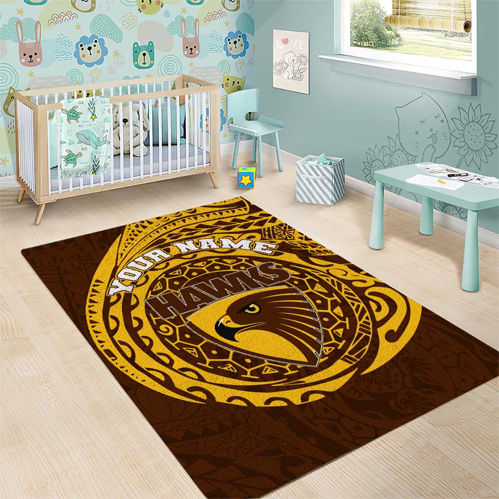Personalized Hawthorn Hawks Polynesian Area Rug Tribal Chest and Sleeve Tattoo Heritage Warrior