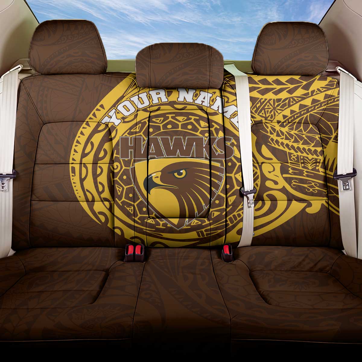 Personalized Hawthorn Hawks Polynesian Back Car Seat Cover Tribal Chest and Sleeve Tattoo Heritage Warrior