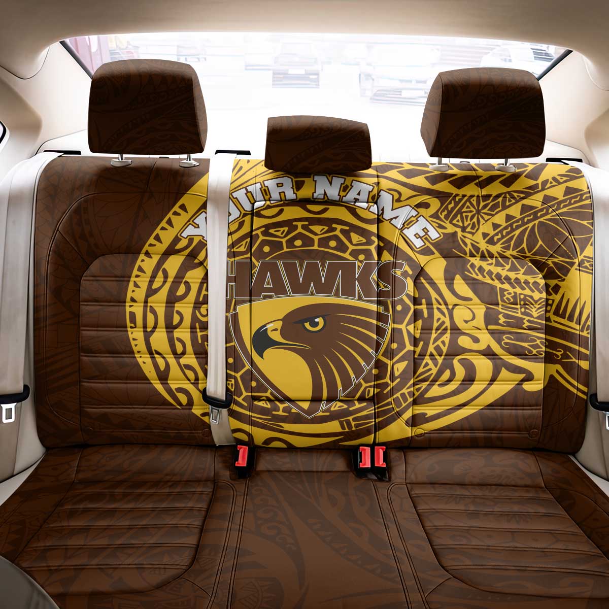Personalized Hawthorn Hawks Polynesian Back Car Seat Cover Tribal Chest and Sleeve Tattoo Heritage Warrior