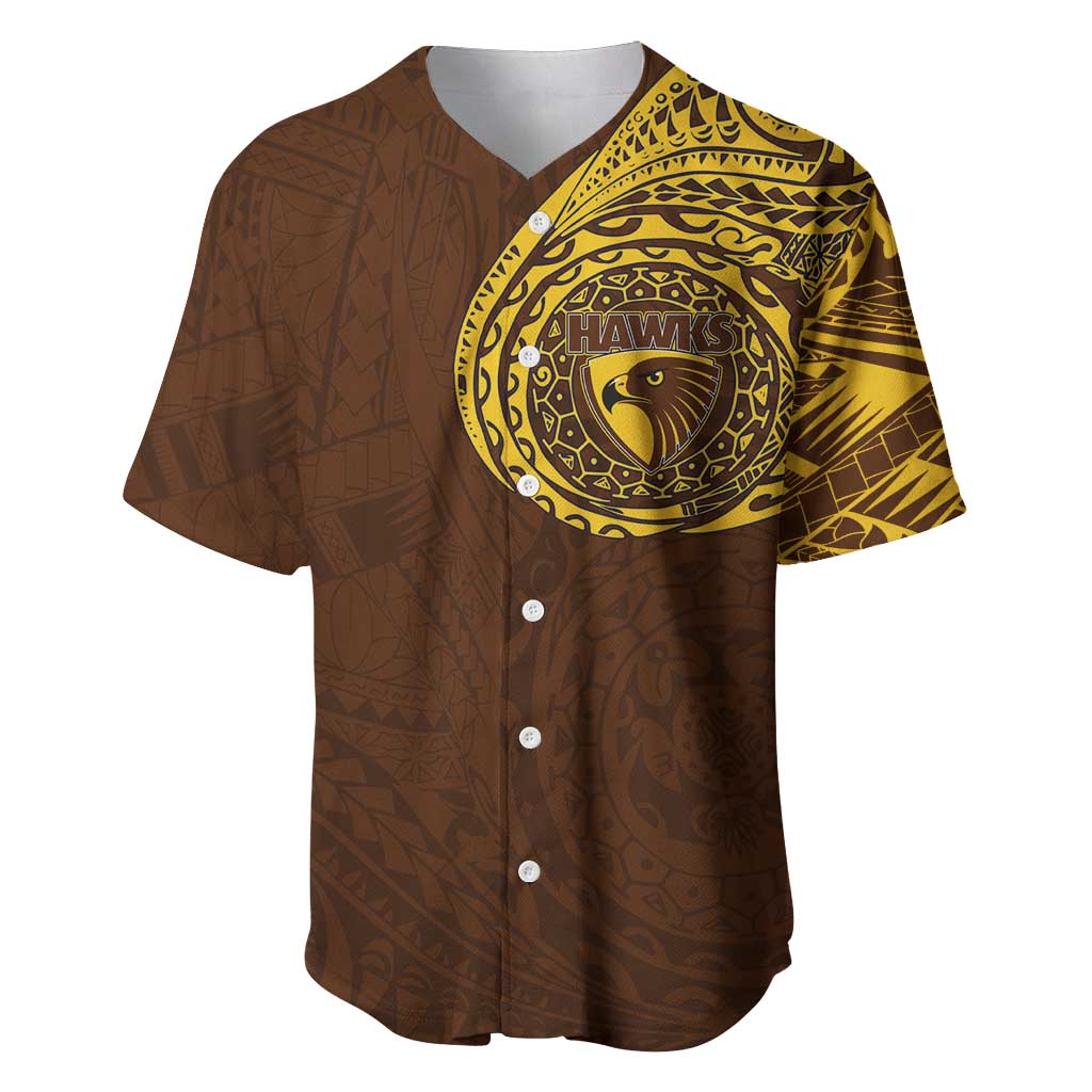 Personalized Hawthorn Hawks Polynesian Baseball Jersey Tribal Chest and Sleeve Tattoo Heritage Warrior
