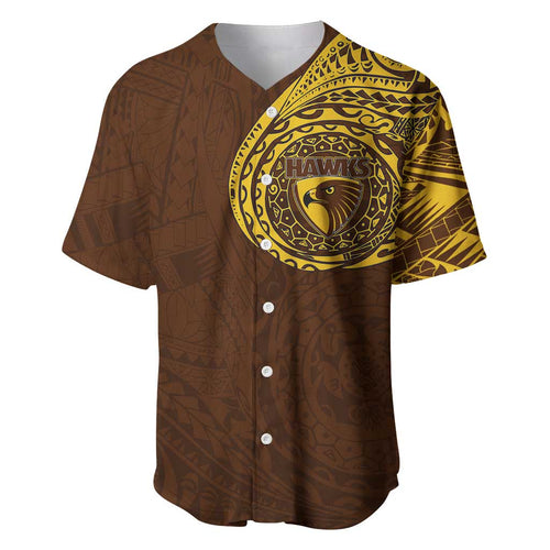 Personalized Hawthorn Hawks Polynesian Baseball Jersey Tribal Chest and Sleeve Tattoo Heritage Warrior