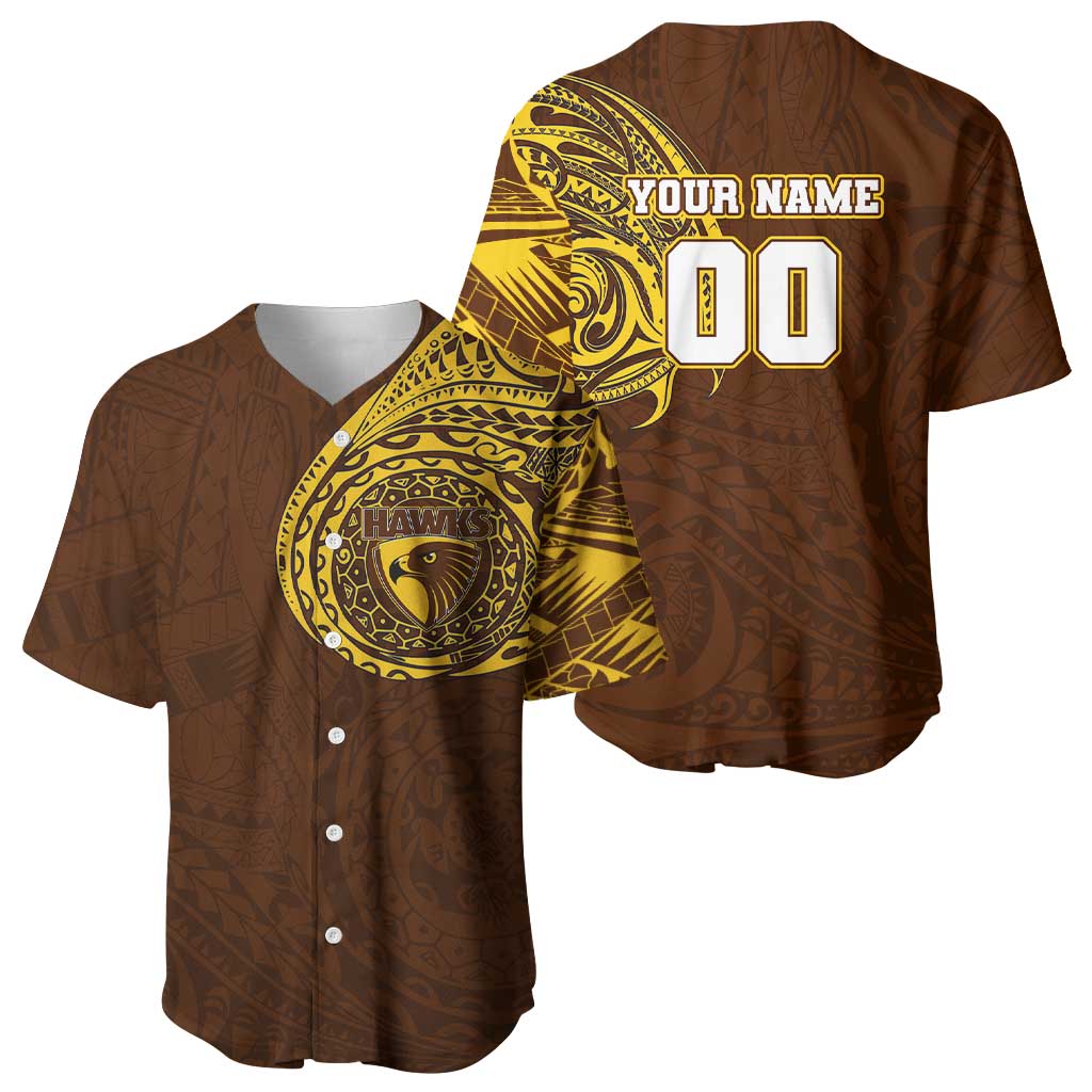 Personalized Hawthorn Hawks Polynesian Baseball Jersey Tribal Chest and Sleeve Tattoo Heritage Warrior