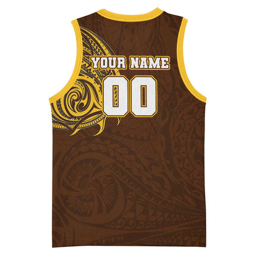 Personalized Hawthorn Hawks Polynesian Basketball Jersey Tribal Chest and Sleeve Tattoo Heritage Warrior