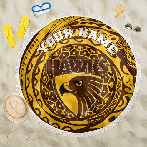 Personalized Hawthorn Hawks Polynesian Beach Blanket Tribal Chest and Sleeve Tattoo Heritage Warrior