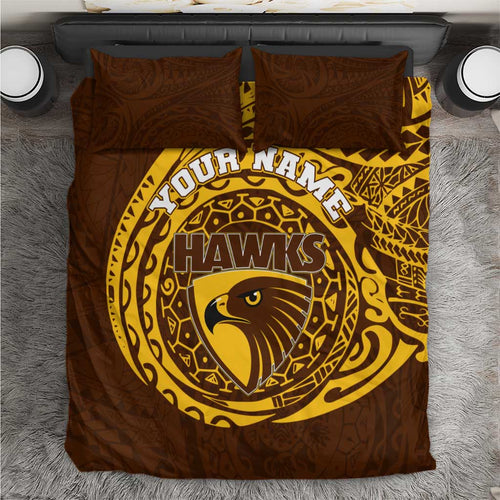 Personalized Hawthorn Hawks Polynesian Bedding Set Tribal Chest and Sleeve Tattoo Heritage Warrior