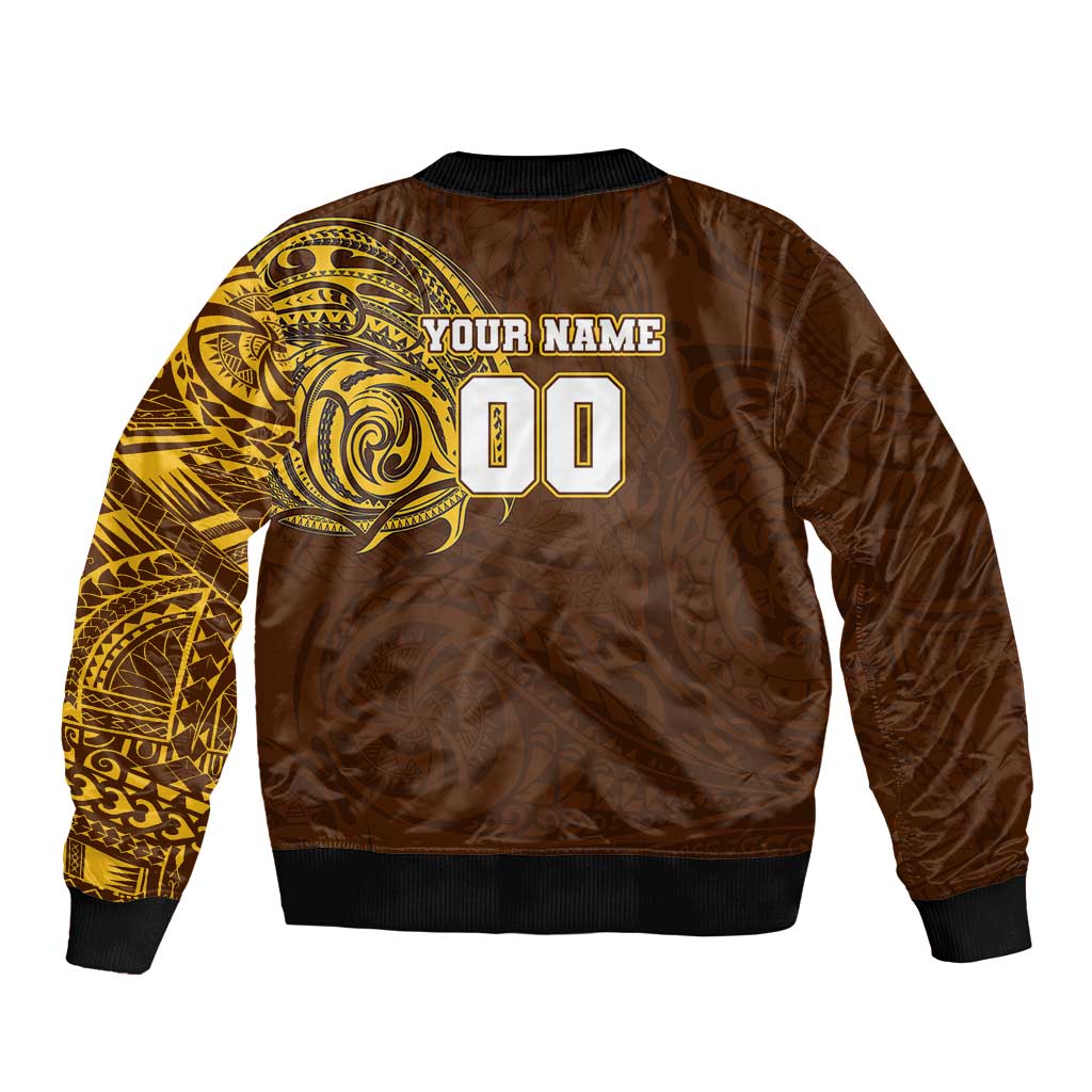 Personalized Hawthorn Hawks Polynesian Bomber Jacket Tribal Chest and Sleeve Tattoo Heritage Warrior