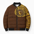 Personalized Hawthorn Hawks Polynesian Bomber Puffer Jacket Tribal Chest and Sleeve Tattoo Heritage Warrior