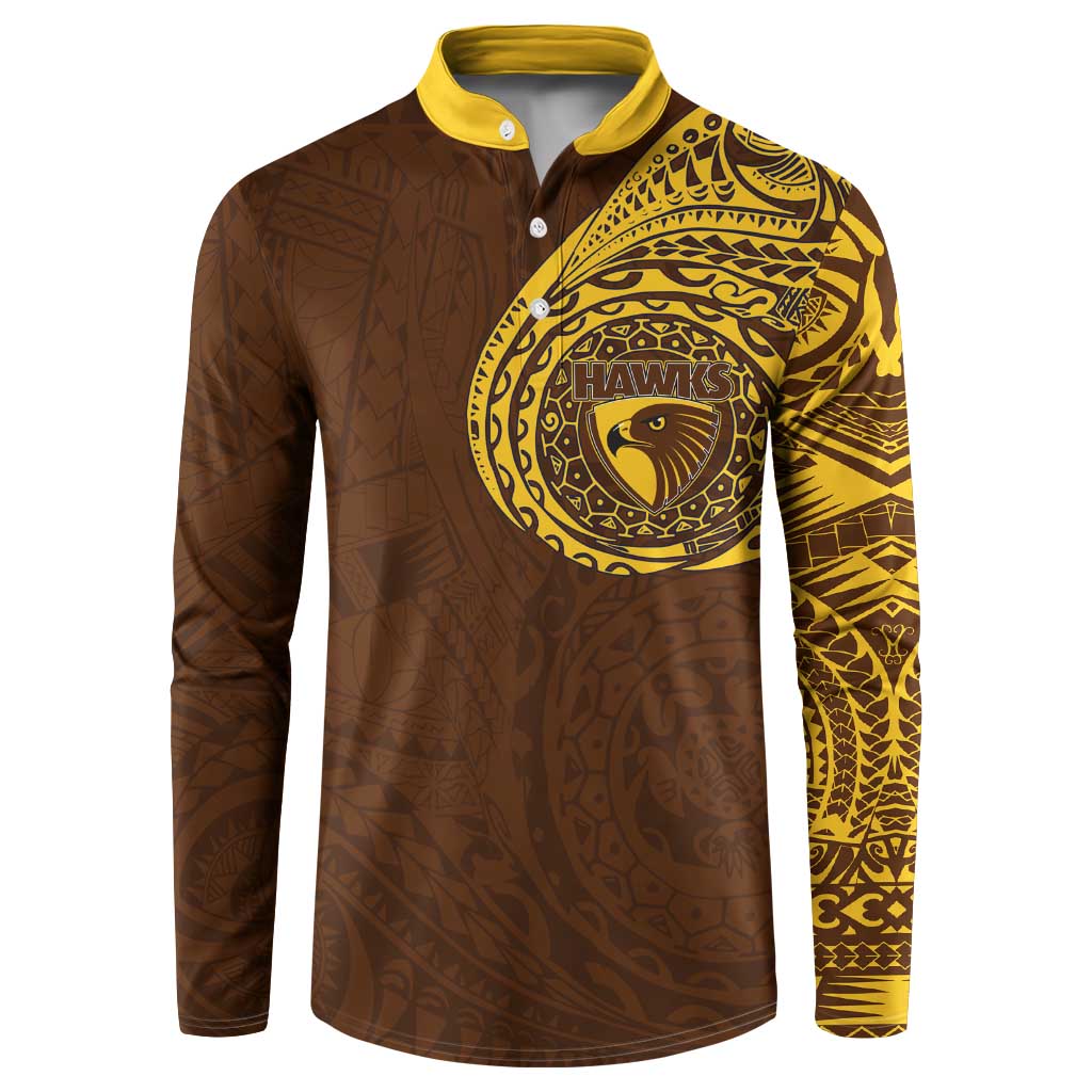 Personalized Hawthorn Hawks Polynesian Button Sweatshirt Tribal Chest and Sleeve Tattoo Heritage Warrior