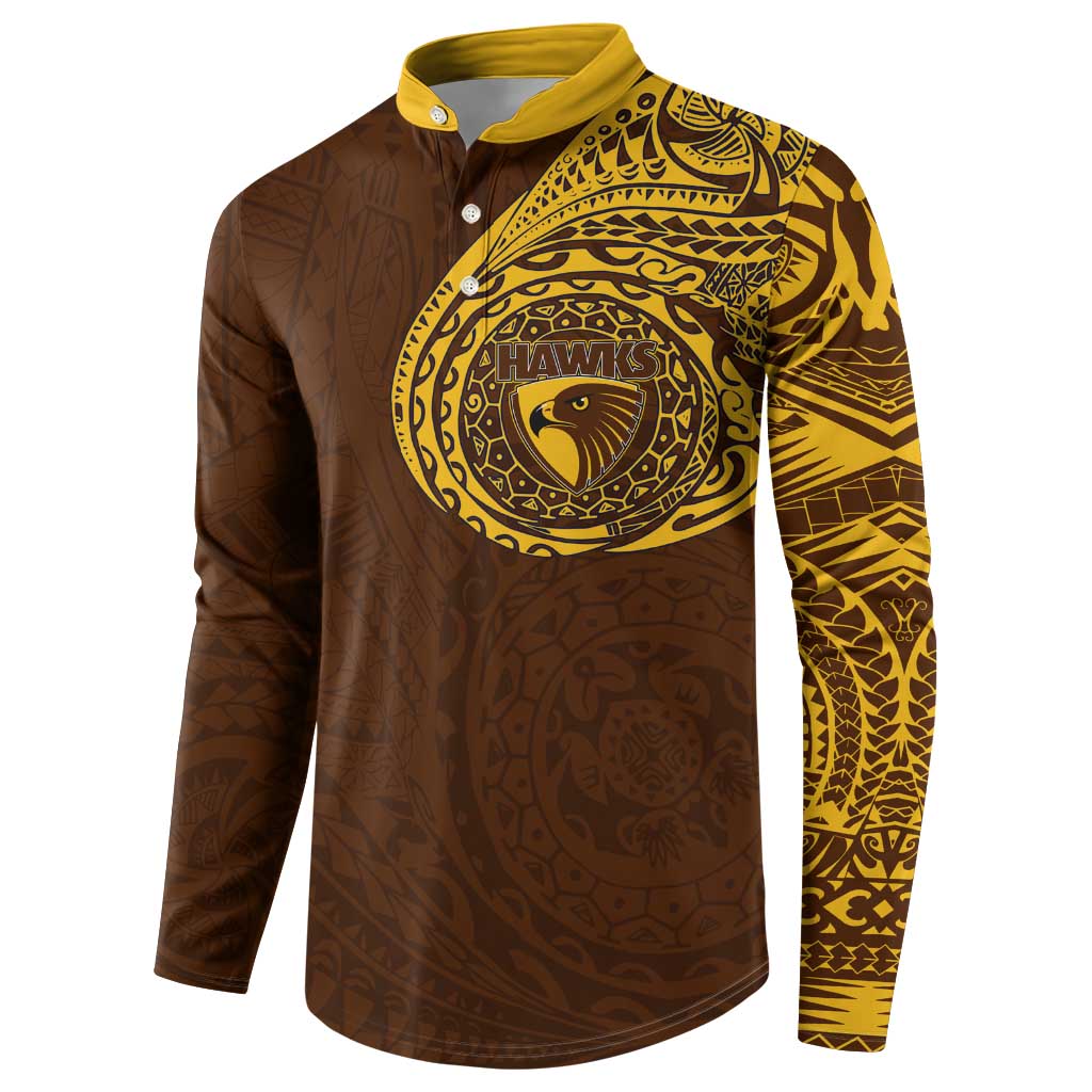 Personalized Hawthorn Hawks Polynesian Button Sweatshirt Tribal Chest and Sleeve Tattoo Heritage Warrior