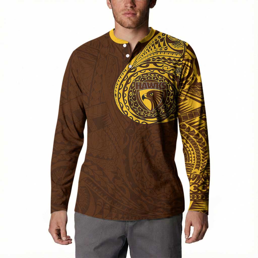 Personalized Hawthorn Hawks Polynesian Button Sweatshirt Tribal Chest and Sleeve Tattoo Heritage Warrior