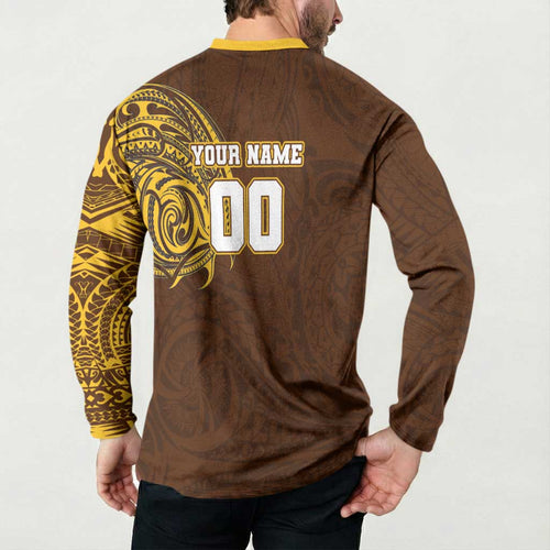 Personalized Hawthorn Hawks Polynesian Button Sweatshirt Tribal Chest and Sleeve Tattoo Heritage Warrior