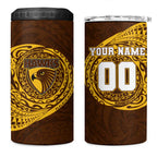 Personalized Hawthorn Hawks Polynesian 4 in 1 Can Cooler Tumbler Tribal Chest and Sleeve Tattoo Heritage Warrior