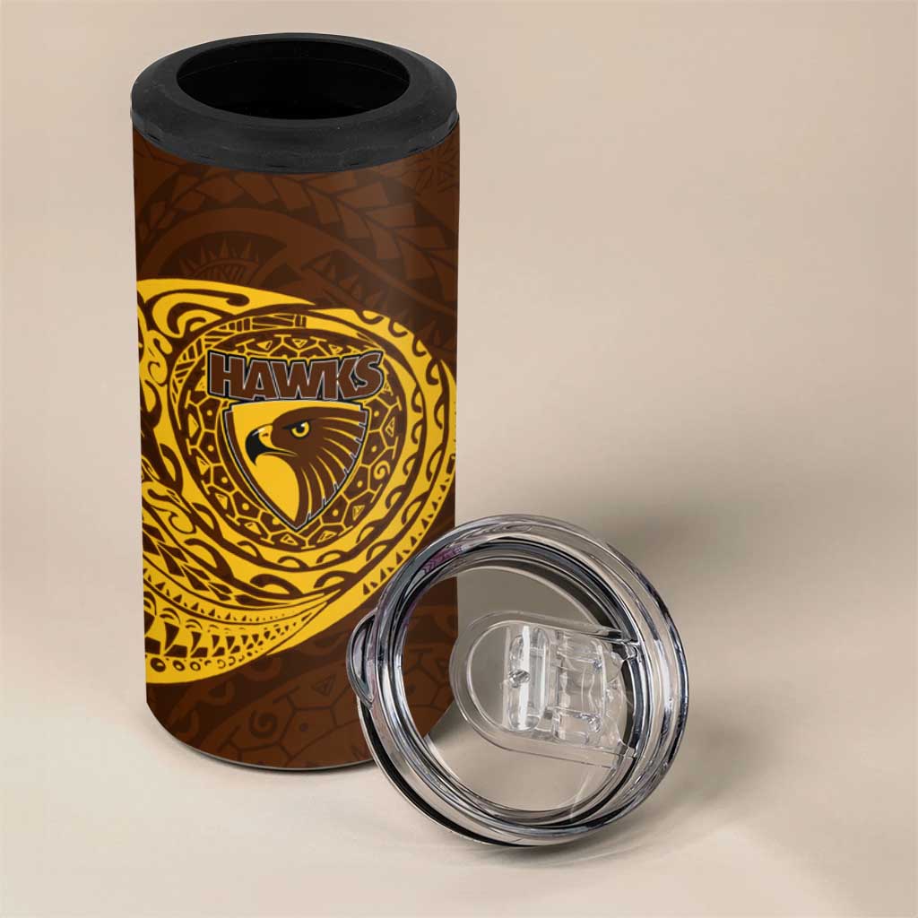 Personalized Hawthorn Hawks Polynesian 4 in 1 Can Cooler Tumbler Tribal Chest and Sleeve Tattoo Heritage Warrior