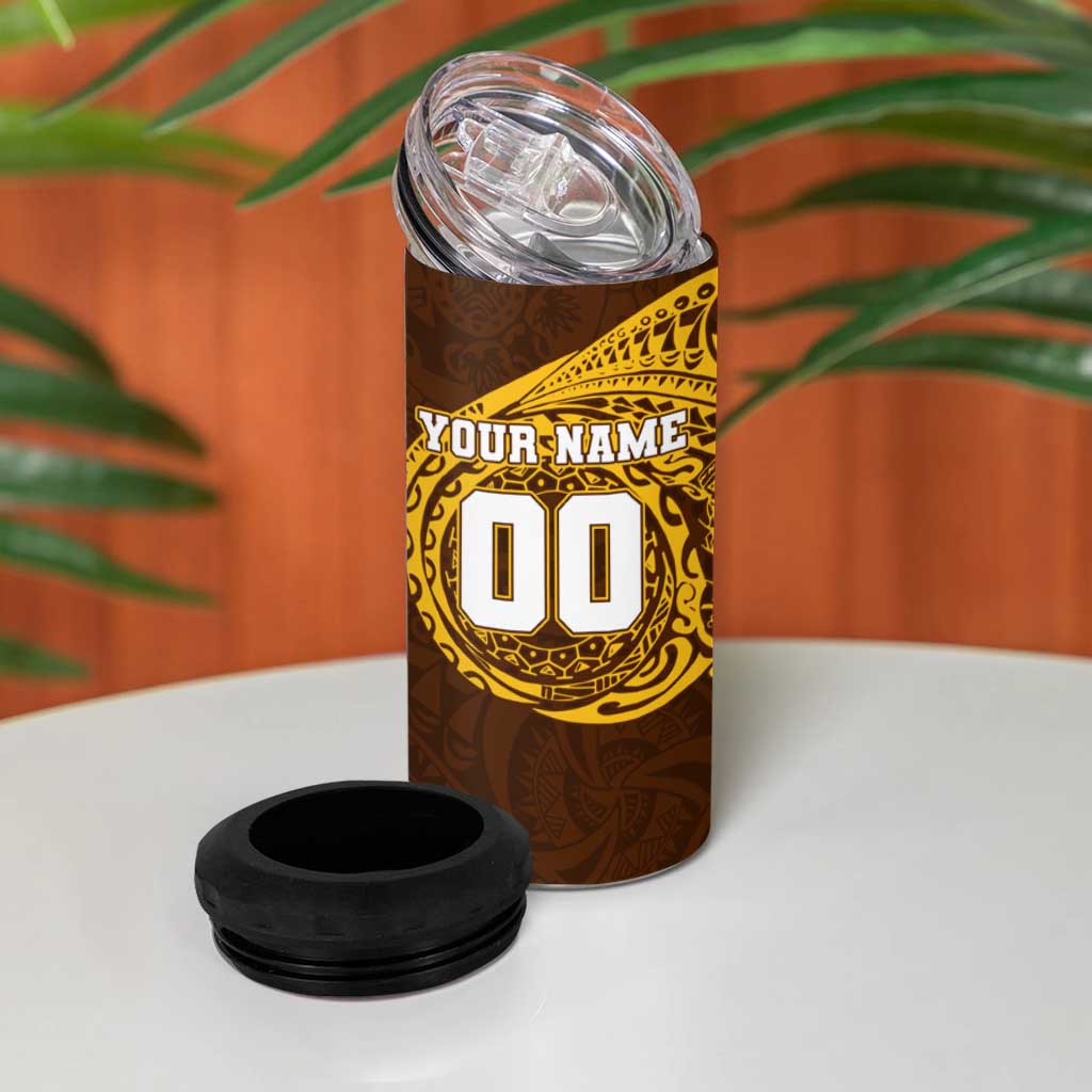 Personalized Hawthorn Hawks Polynesian 4 in 1 Can Cooler Tumbler Tribal Chest and Sleeve Tattoo Heritage Warrior