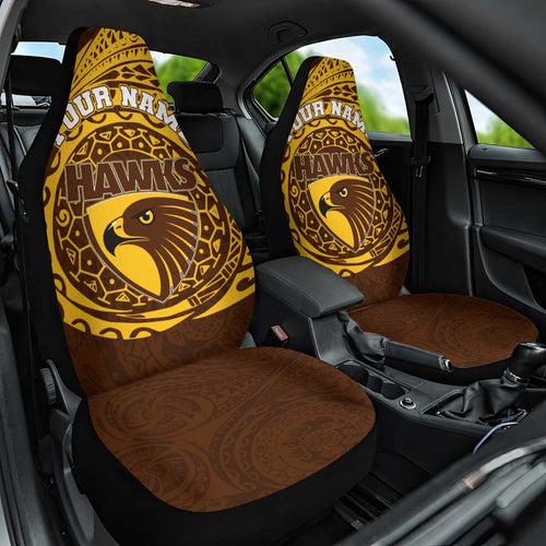 Personalized Hawthorn Hawks Polynesian Car Seat Cover Tribal Chest and Sleeve Tattoo Heritage Warrior