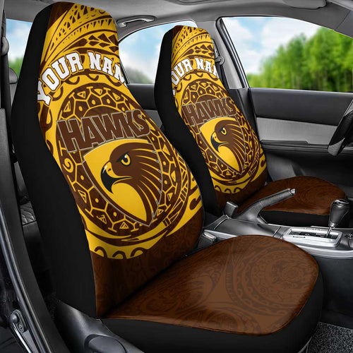 Personalized Hawthorn Hawks Polynesian Car Seat Cover Tribal Chest and Sleeve Tattoo Heritage Warrior