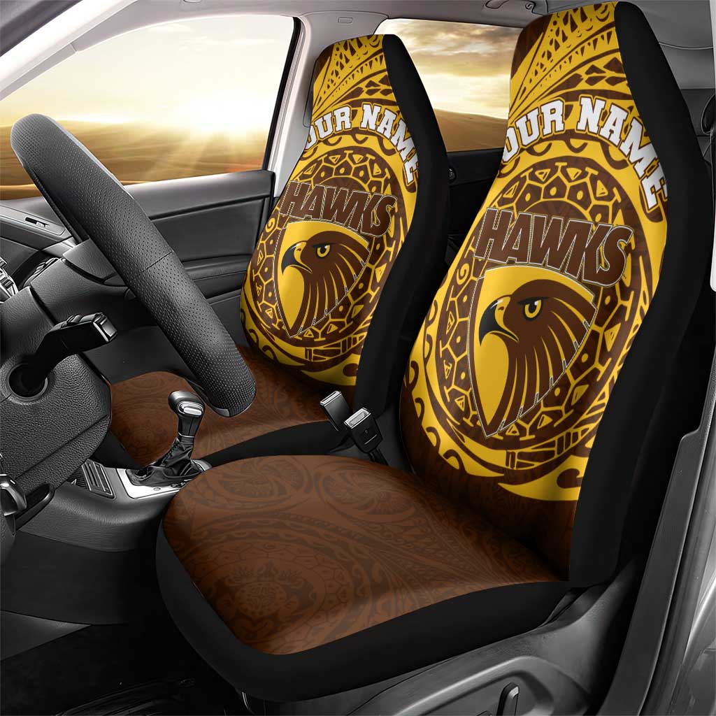Personalized Hawthorn Hawks Polynesian Car Seat Cover Tribal Chest and Sleeve Tattoo Heritage Warrior