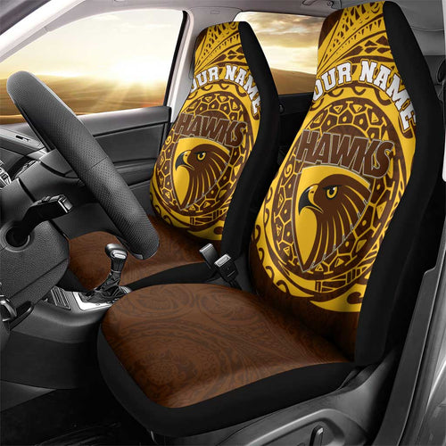 Personalized Hawthorn Hawks Polynesian Car Seat Cover Tribal Chest and Sleeve Tattoo Heritage Warrior