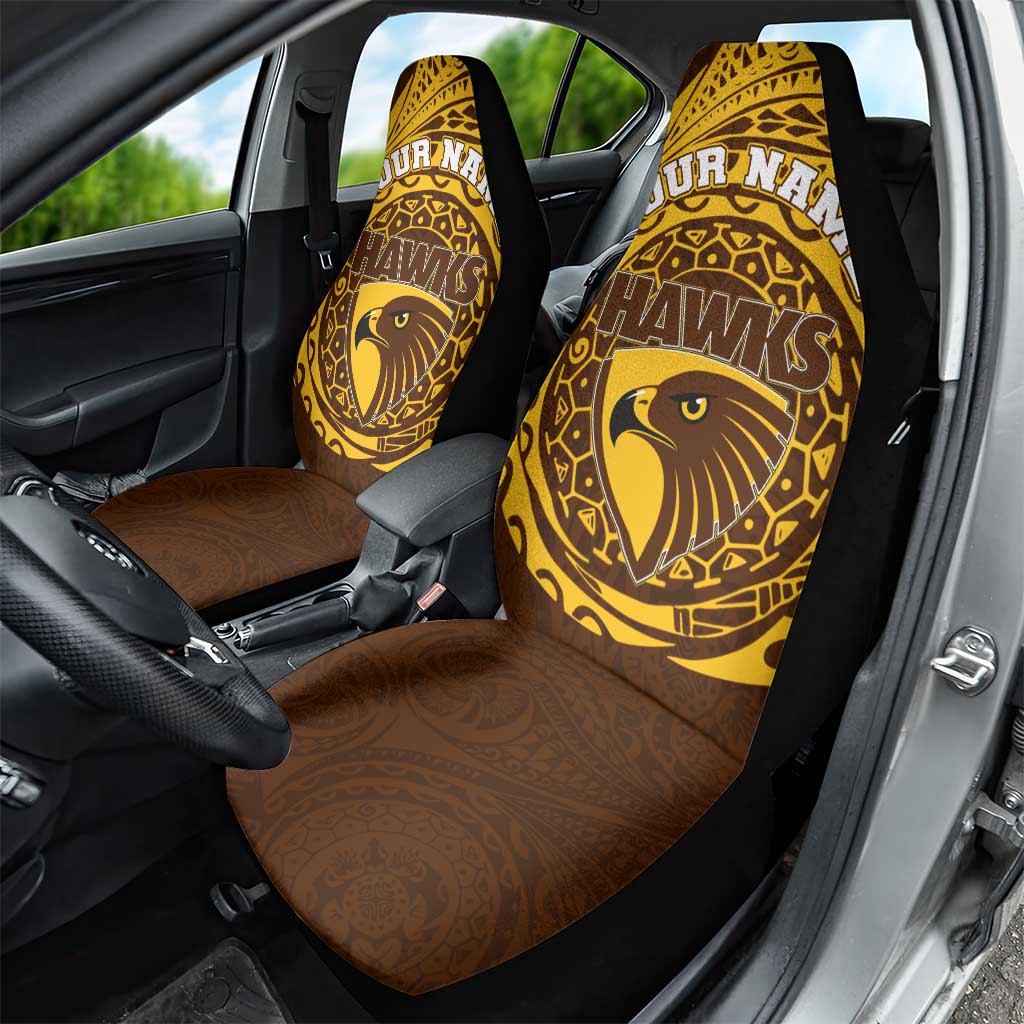 Personalized Hawthorn Hawks Polynesian Car Seat Cover Tribal Chest and Sleeve Tattoo Heritage Warrior