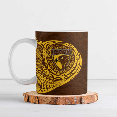 Personalized Hawthorn Hawks Polynesian Ceramic Mug Tribal Chest and Sleeve Tattoo Heritage Warrior