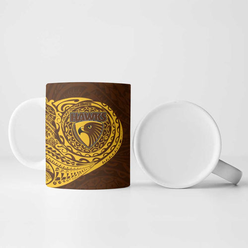Personalized Hawthorn Hawks Polynesian Ceramic Mug Tribal Chest and Sleeve Tattoo Heritage Warrior