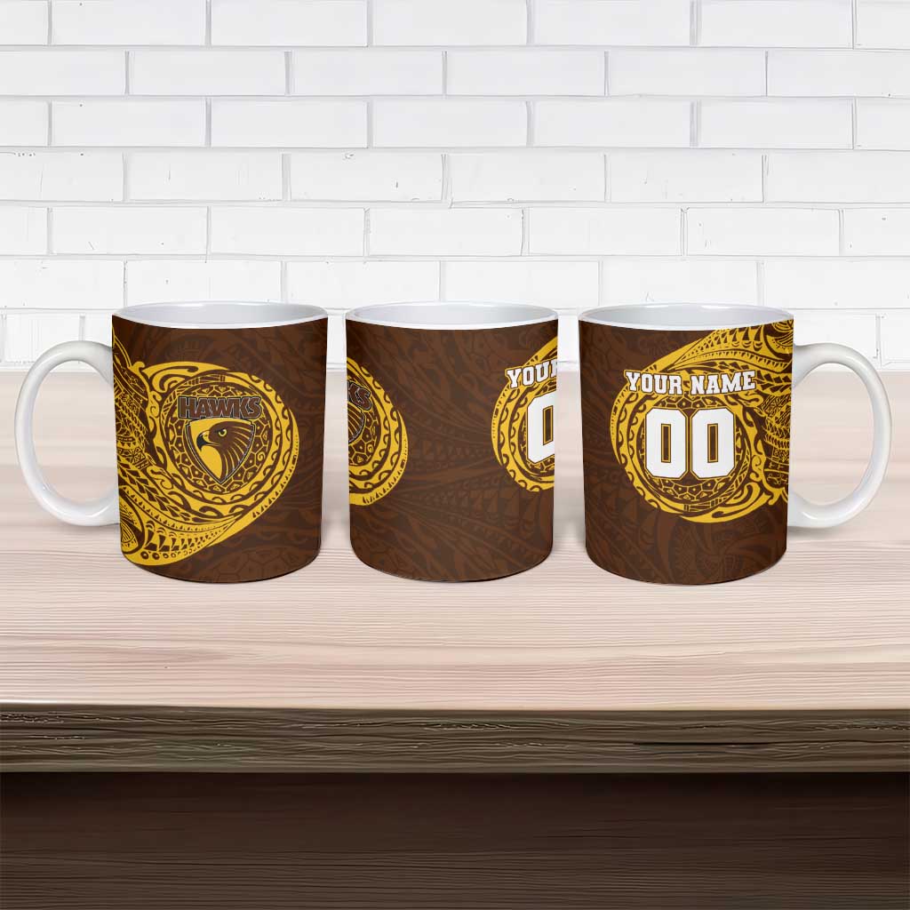Personalized Hawthorn Hawks Polynesian Ceramic Mug Tribal Chest and Sleeve Tattoo Heritage Warrior