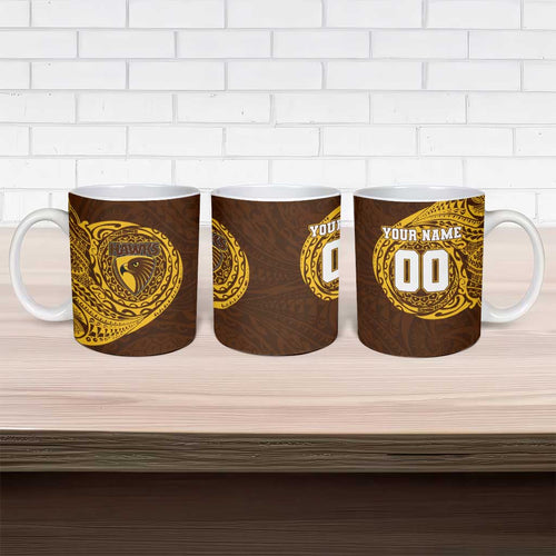 Personalized Hawthorn Hawks Polynesian Ceramic Mug Tribal Chest and Sleeve Tattoo Heritage Warrior