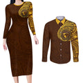 Personalized Hawthorn Hawks Polynesian Couples Matching Long Sleeve Bodycon Dress and Long Sleeve Button Shirt Tribal Chest and Sleeve Tattoo Heritage Warrior