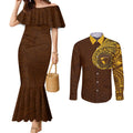 Personalized Hawthorn Hawks Polynesian Couples Matching Mermaid Dress and Long Sleeve Button Shirt Tribal Chest and Sleeve Tattoo Heritage Warrior