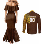 Personalized Hawthorn Hawks Polynesian Couples Matching Mermaid Dress and Long Sleeve Button Shirt Tribal Chest and Sleeve Tattoo Heritage Warrior