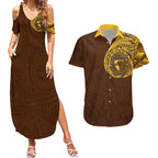 Personalized Hawthorn Hawks Polynesian Couples Matching Summer Maxi Dress and Hawaiian Shirt Tribal Chest and Sleeve Tattoo Heritage Warrior
