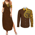 Personalized Hawthorn Hawks Polynesian Couples Matching Summer Maxi Dress and Long Sleeve Button Shirt Tribal Chest and Sleeve Tattoo Heritage Warrior